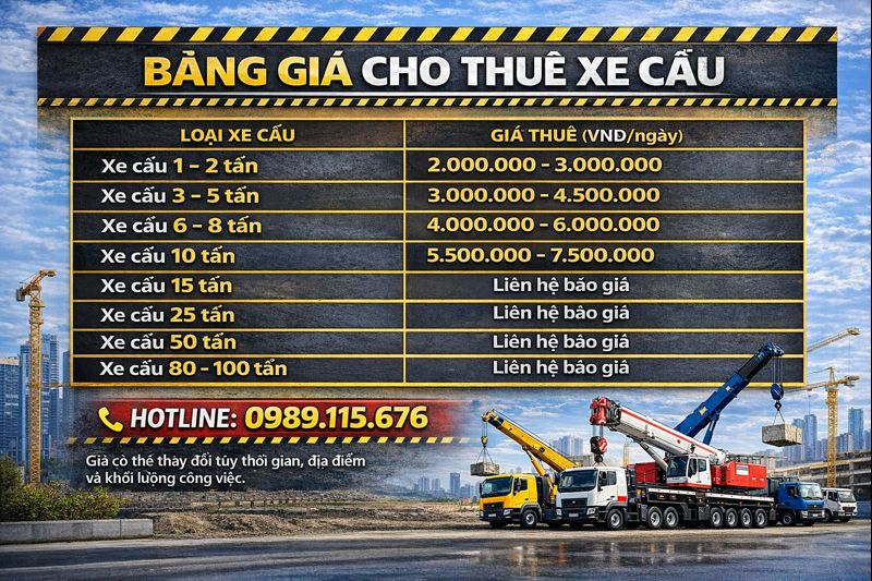 BẢNG GIÁ CHO THUÊ XE CẨU 