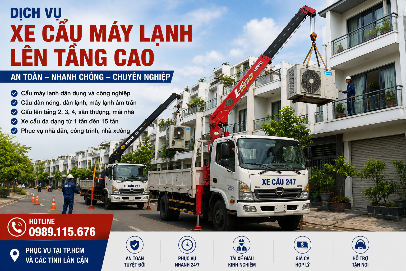 Dịch vụ xe cẩu máy lạnh lên tầng cao